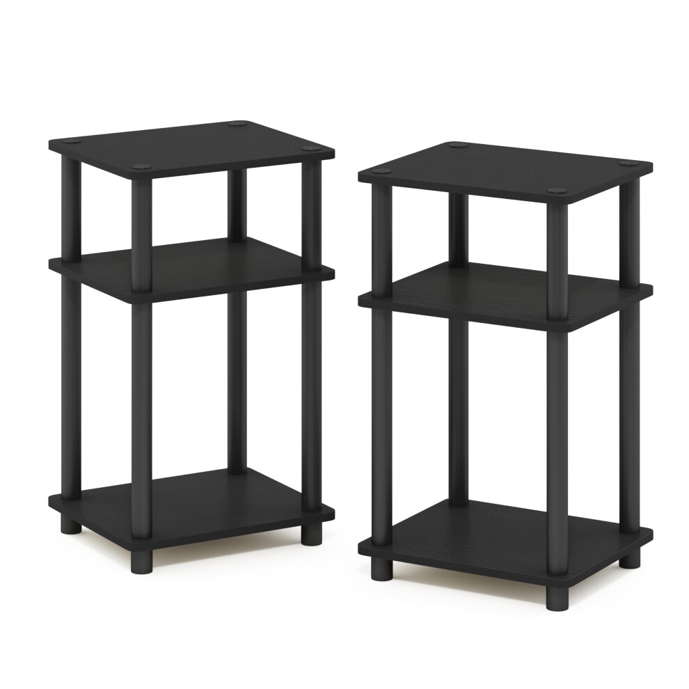 Furinno Just 3-Tier Turn-N-Tube End Table, Side Table, Nightstand, Americano/Black, 2-Pack