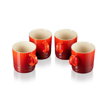 Le Creuset Stoneware Mugs, Set of 4, 350 ml each, Cerise, 4 Count (Pack of 1)