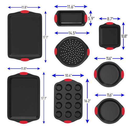 NutriChef Baking Tray Set, 8 Piece Non-Stick, Black/Red 2