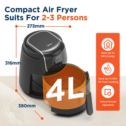 Midea Air Fryer 4L, 1500W, 8 Modes, 35-200C 2
