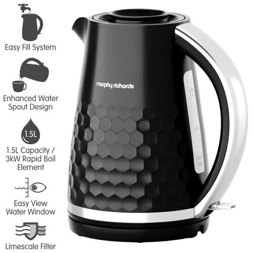 Morphy Richards Morphy Richards Hive Kettle, 1.5L, 3KW Rapid Boil, Limescale Filter, Black 2
