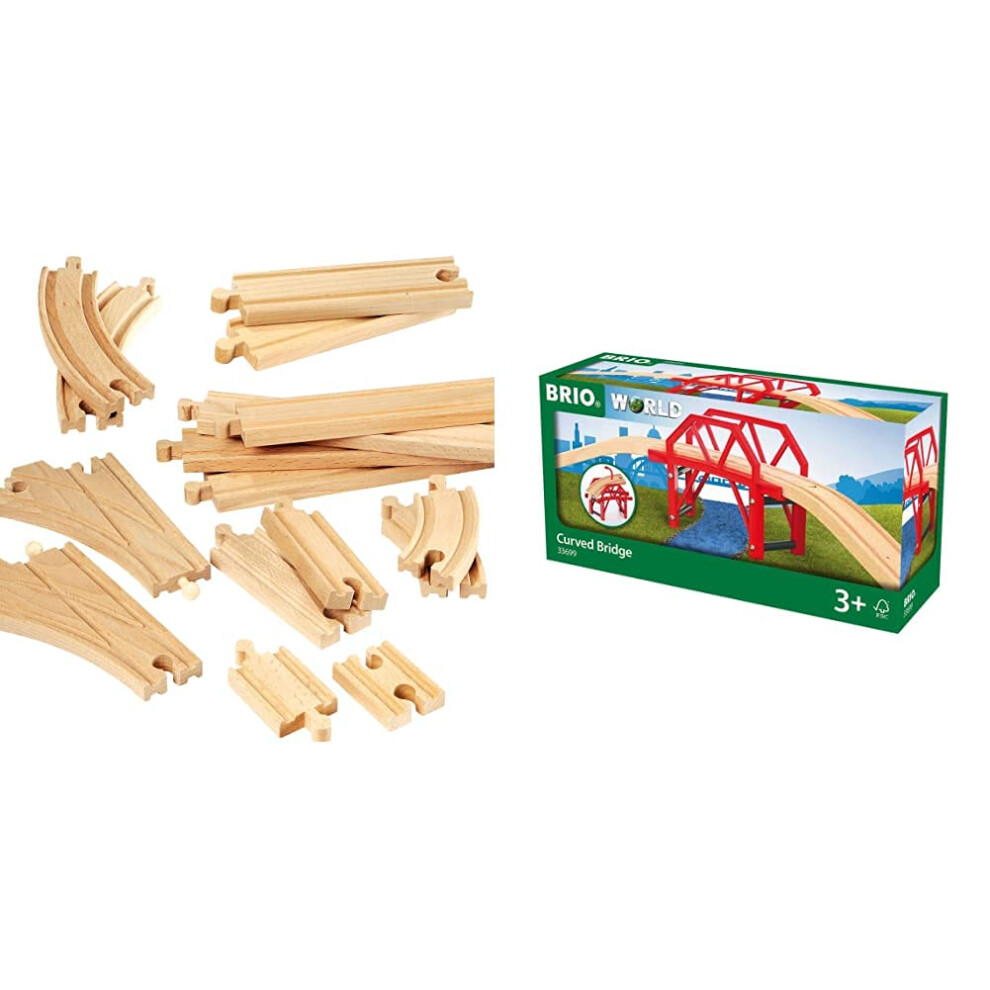 Brio World Expansion Pack - Intermediate Wooden Train Track & Curved Bridge