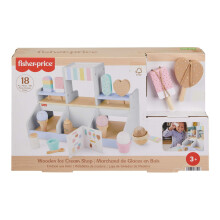 Fisher-Price Wood Pretend Play Toy Ice Cream Shop Set, 18-Piece Wooden Food Playset for Preschool Kids Ages 3+ Years, HXV21