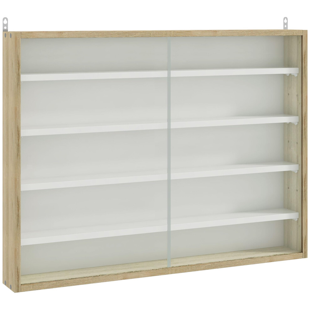 HOMCOM 5-Tier Wall Mounted Display Cabinet, Display Case with 4 Adjustable Shelves, Glass Doors for Home Office Ornaments 60x80cm, Natural