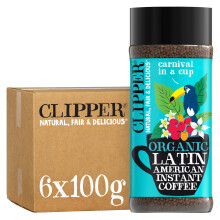 Clipper Latin American Organic Instant Coffee, 6 x 100g Jars, Arabica, Fairtrade