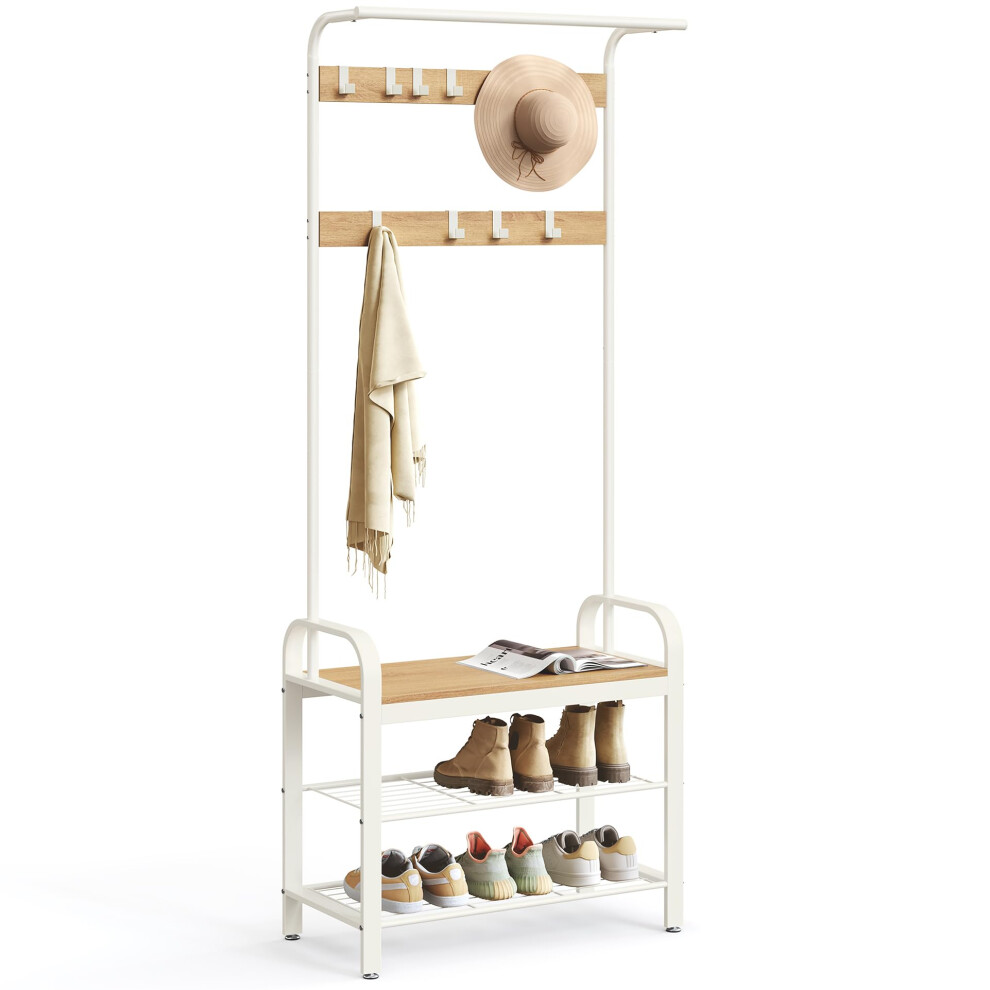 VASAGLE Coat Rack with Shoe Bench - Oak & Cream