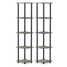 FURINNO Toolless Shelves, Wood, French Oak Grey/Black, one size, 5-Tier 2-Pack