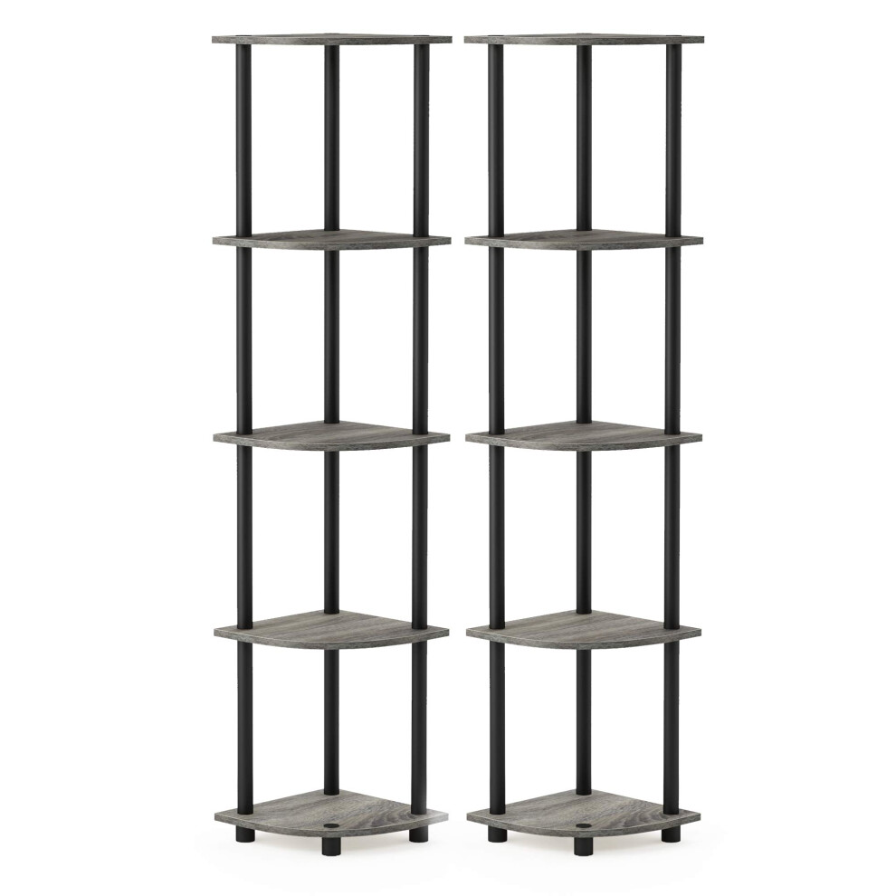 Furinno Toolless Shelves, Wood, French Oak Grey/Black, One Size, 5-Tier 2-Pack 1014171964688