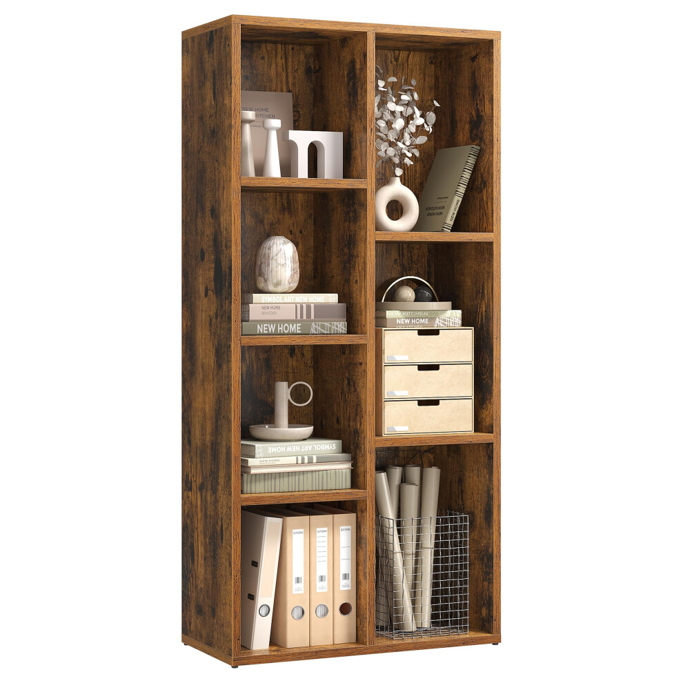 VASAGLE Bookcase, 7 Compartments, Storage Shelf, Rustic Brown