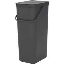 Brabantia Sort & Go Recycling Bin 40L Grey - Stackable, Handle, Removable Lid
