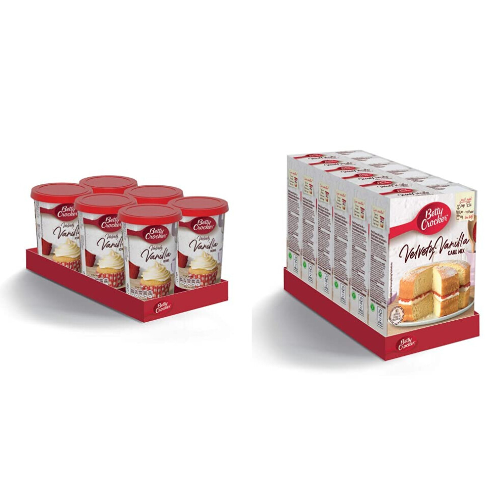 Betty Crocker Velvety Vanilla Icing 400G (Pack Of 6) & Velvety Vanilla Cake Mix 425G (Pack Of 6)