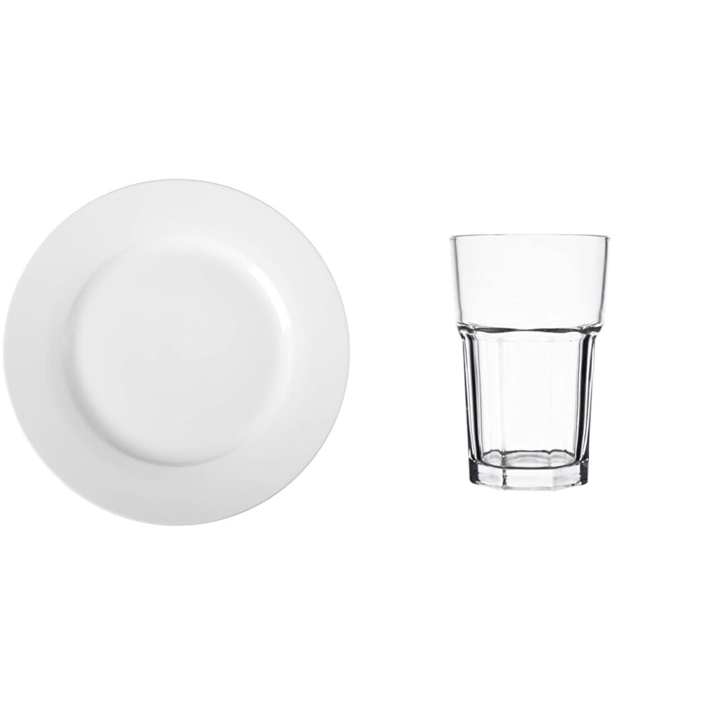 Amazon Basics 6-Piece White Dinner Plate Set, 10.5 inches & Olympia Pack of 12 Toughened Orleans Hi Ball Glasses 285ml