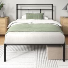 ZINUS Elias Single Bed Frame 190x90cm, Metal, Headboard, Black