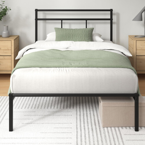 ZINUS Elias Single Bed Frame 190x90cm, Metal, Headboard, Black 1