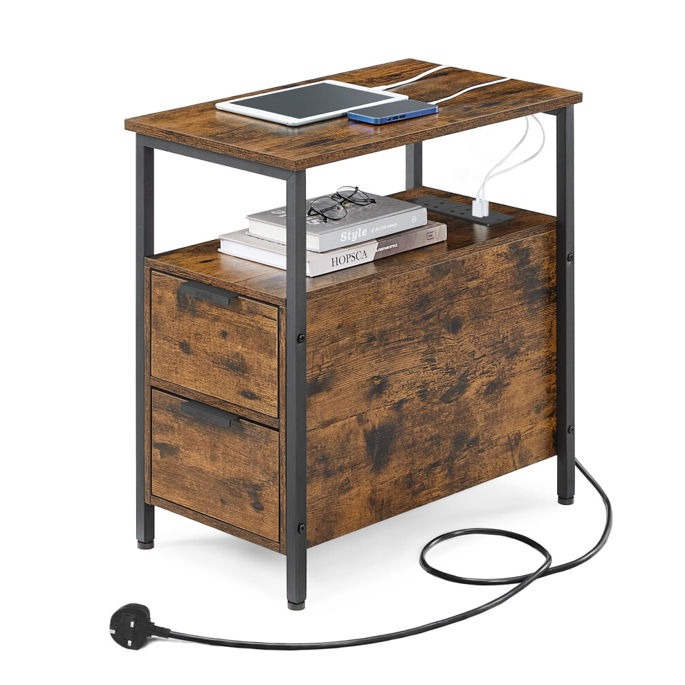 VASAGLE Slim Side Table - Charging Station, 2 Drawers