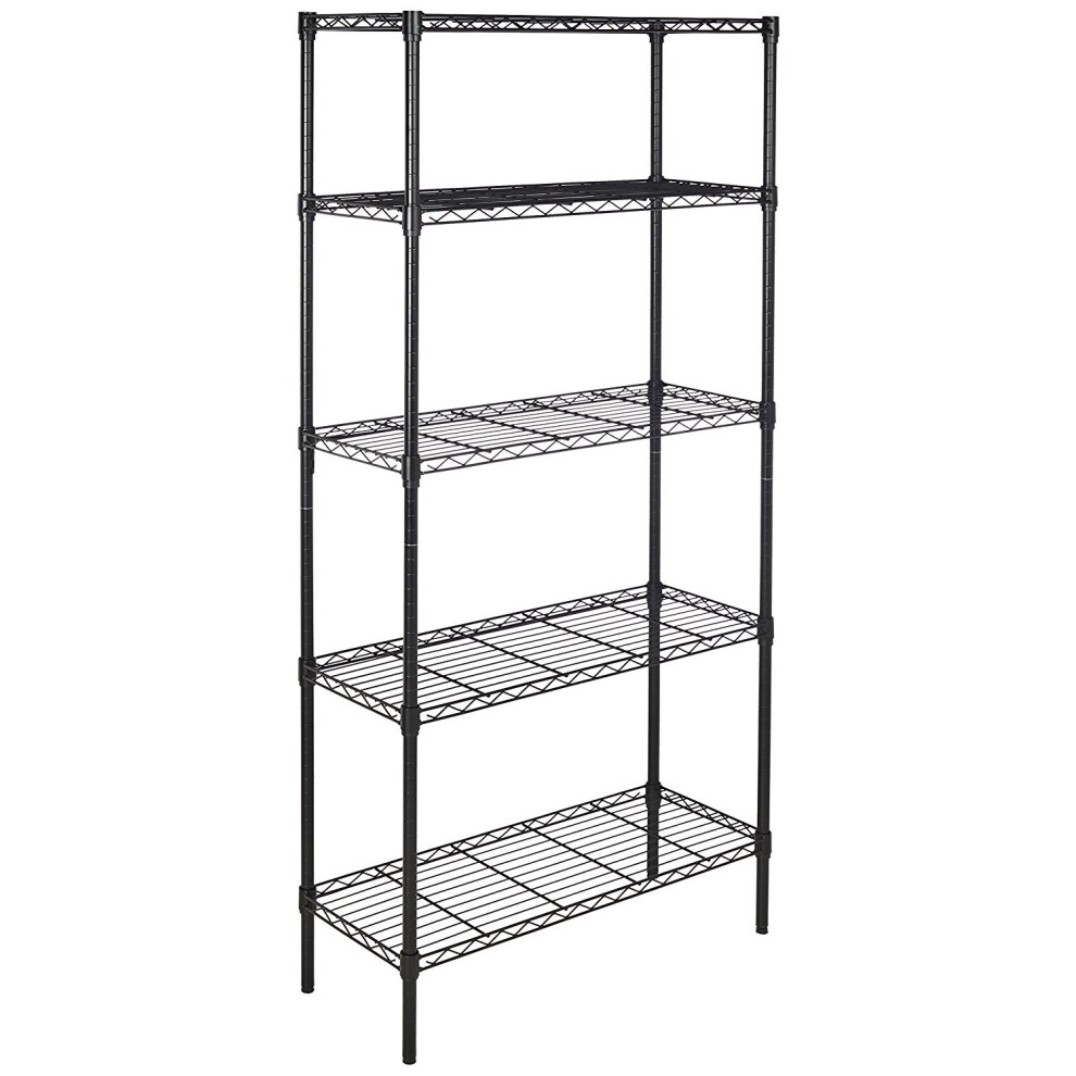 Amazon Basics 5-Shelf Storage Unit With Height Adjustable Shelves and Levelling Feet, 795 kg Max Weight, Black, 35.6 D x 91.4 W x 182.9 H cm