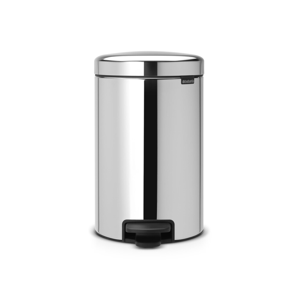Brabantia NewIcon Pedal Bin 12L, Soft-Closure Rubbish Waste Bin, Removable Inner Bucket + Free Bin Bags, Brilliant Steel