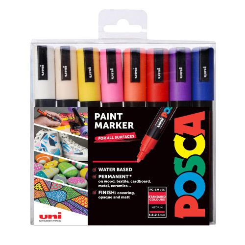Posca Pens PC-5M, 16 Pack, Medium Acrylic Paint Markers 1