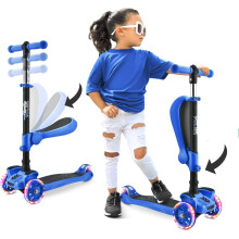 Hurtle 3-Wheel Try Scooter for Kids - Ages 2-12, Flip-able Seat, Foldable Kick Scooter, Flashing Lights, Adjustable Height