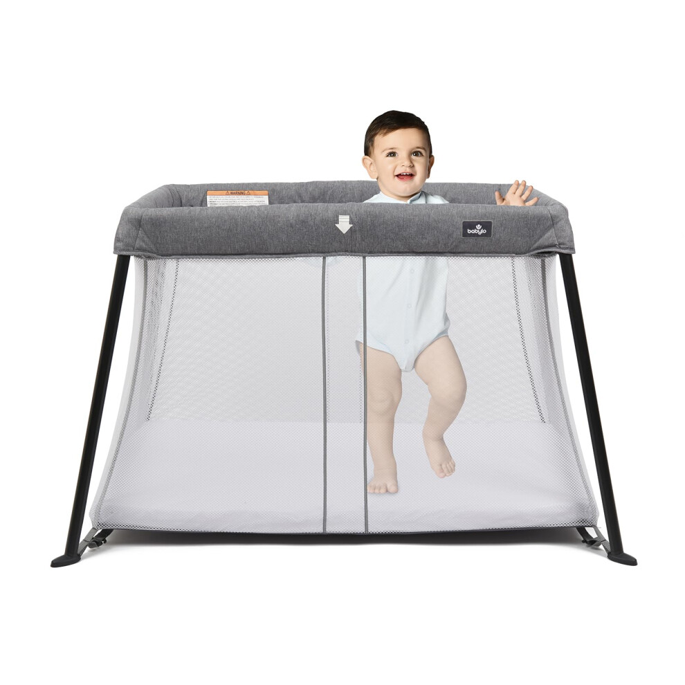 Babylo Liteway Lightweight Travel Cot - Grey Mélange-image-OPC-PHTM7DV-NEW