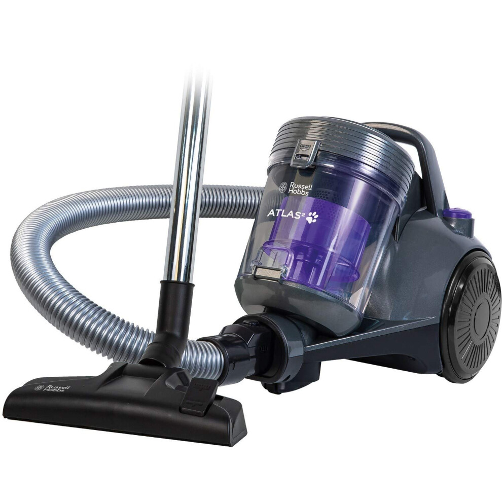Russell Hobbs Cylinder Vacuum 2.5L Grey/Purple, 3-in-1 Tool, PET Turbo