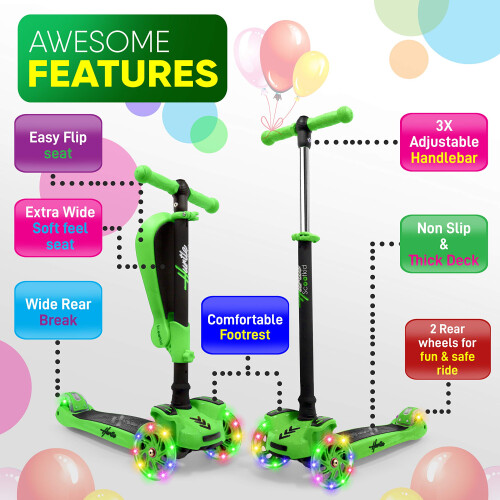 Hurtle 3 Wheel Try Scooter, Flip Seat, Flashing Lights 2