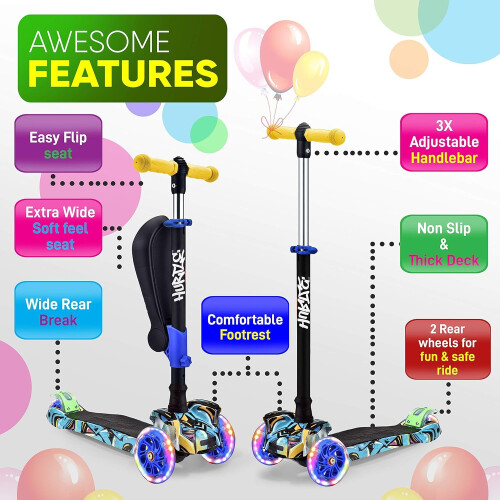 Hurtle 13 Wheel Scooter, Adjustable Height, Flashing Lights 2