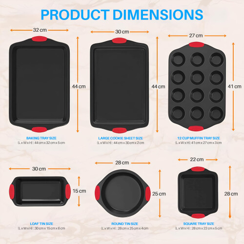 Nutrichef 6-Piece Bakeware Set, Nonstick, Silicone Handles 2