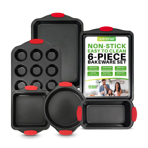 Nutrichef 6-Piece Bakeware Set, Nonstick, Silicone Handles 1