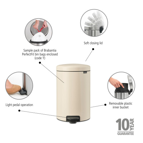 Brabantia Brabantia NewIcon Pedal Bin 20L, Soft Close - Soft Beige 2