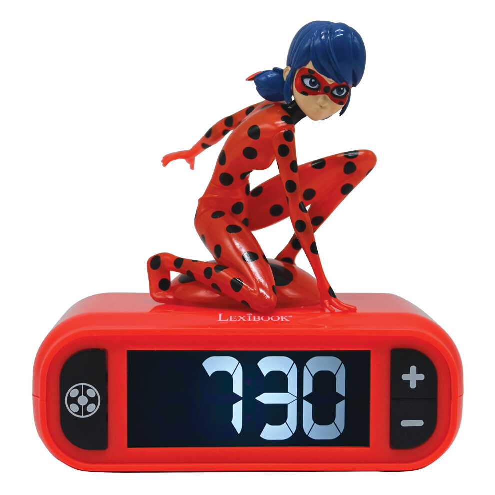 , Miraculous Cat Noir, Digital Alarm Night Snooze, Clock, Luminous Ladybug, One Size Light/Red Lexibook