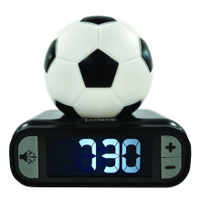 LEXIBOOK Digital Alarm Night Light Snooze, Clock, Luminous Soccer Ball, Colour, Black White