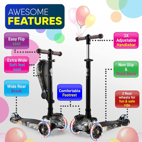 Hurtle 3 Wheel Scooter for Kids, Adjustable, Flashing Wheels 2