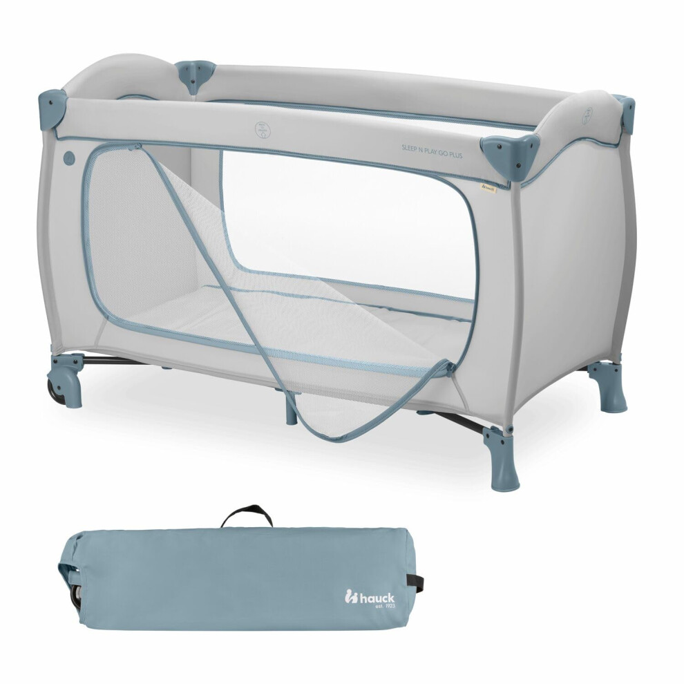 hauck Sleep N Play GO PLUS Travel Cot, Dusty Blue, 120x60cm