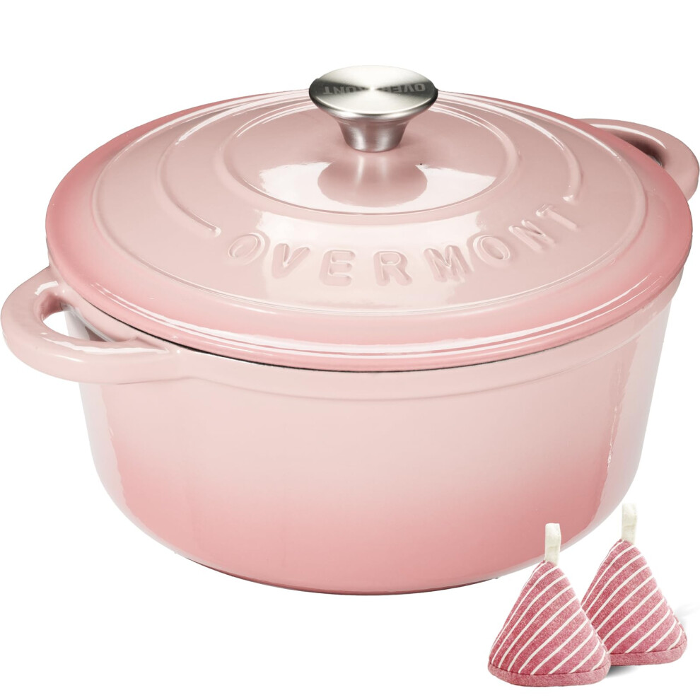 Overmont Cast Iron Casserole 24Cm/4.2L - Non-Stick Dutch Oven, Pink