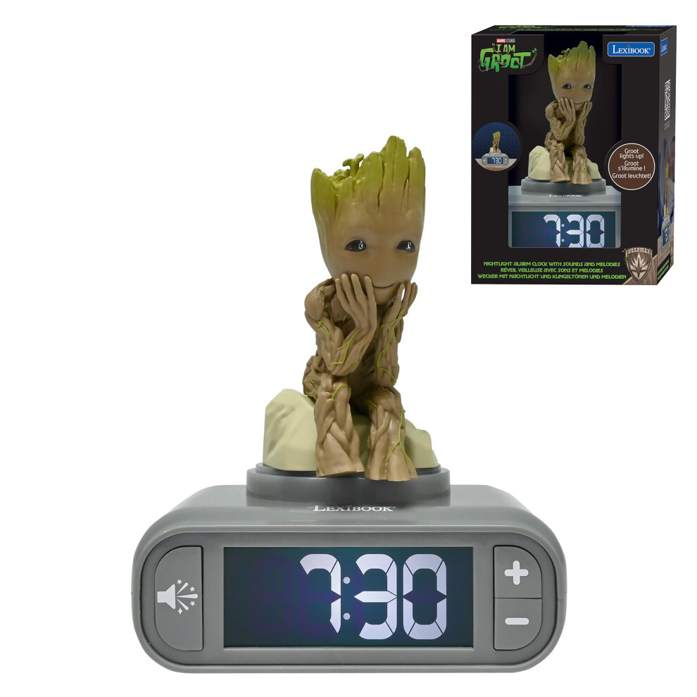 Lexibook Marvel Groot Nightlight Alarm Clock, Sounds, Lcd Screen
