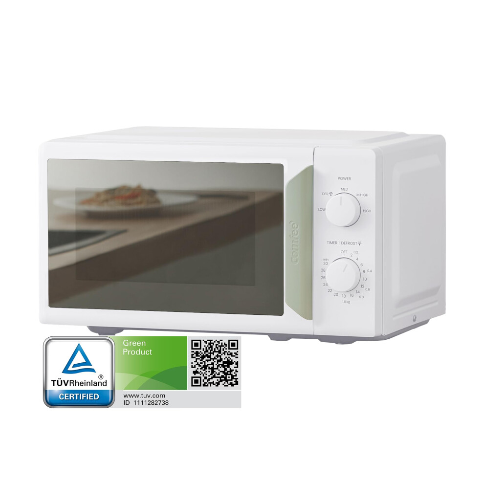 COMFEE' 700W 17L Mini Microwave Oven - Compact, Quick Defrost - White & Green