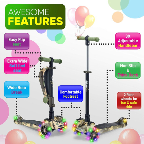 Hurtle 12 Wheel Scooter, Adjustable Height, Flashing Lights 2