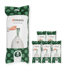 Brabantia 138584 PerfectFit Bin Liners Multipack (Size R/36 Litre) Thick Plastic Trash Bags with Tie Tape Drawstring Handles (120 Bags), White