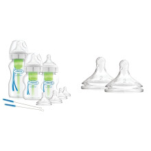 Dr. Brown's Options+ Anti Colic Baby Bottle, Wide Neck, Starter kit & Options+ Wide-Neck Bottle Teat Level 2 (3m+), Pack of 2