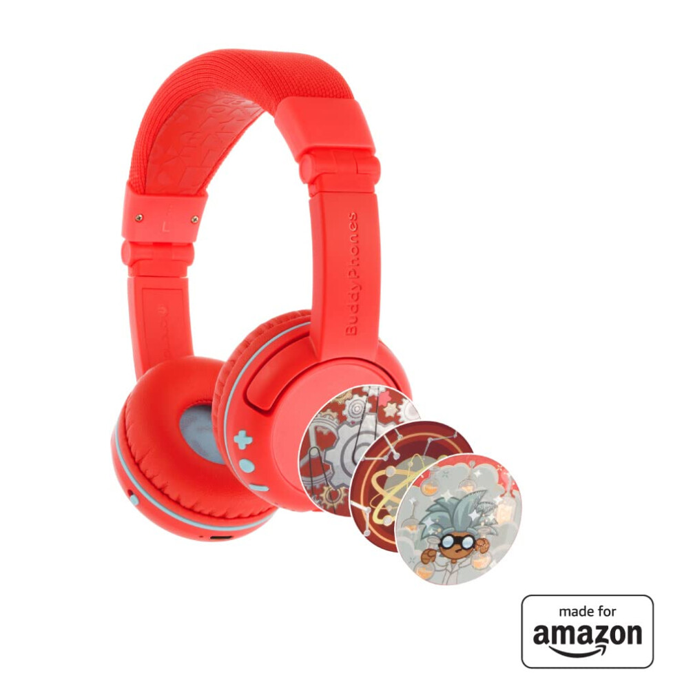 All-New, Made for Amazon BuddyPhones PlayTime Volume-limiting Bluetooth Child Headphones Age (3-7), Poppy Red-image-OPC-PHTM87B-NEW