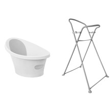 Shnuggle Newborn Baby Bath, Built in Support, White/Grey + Folding Stand