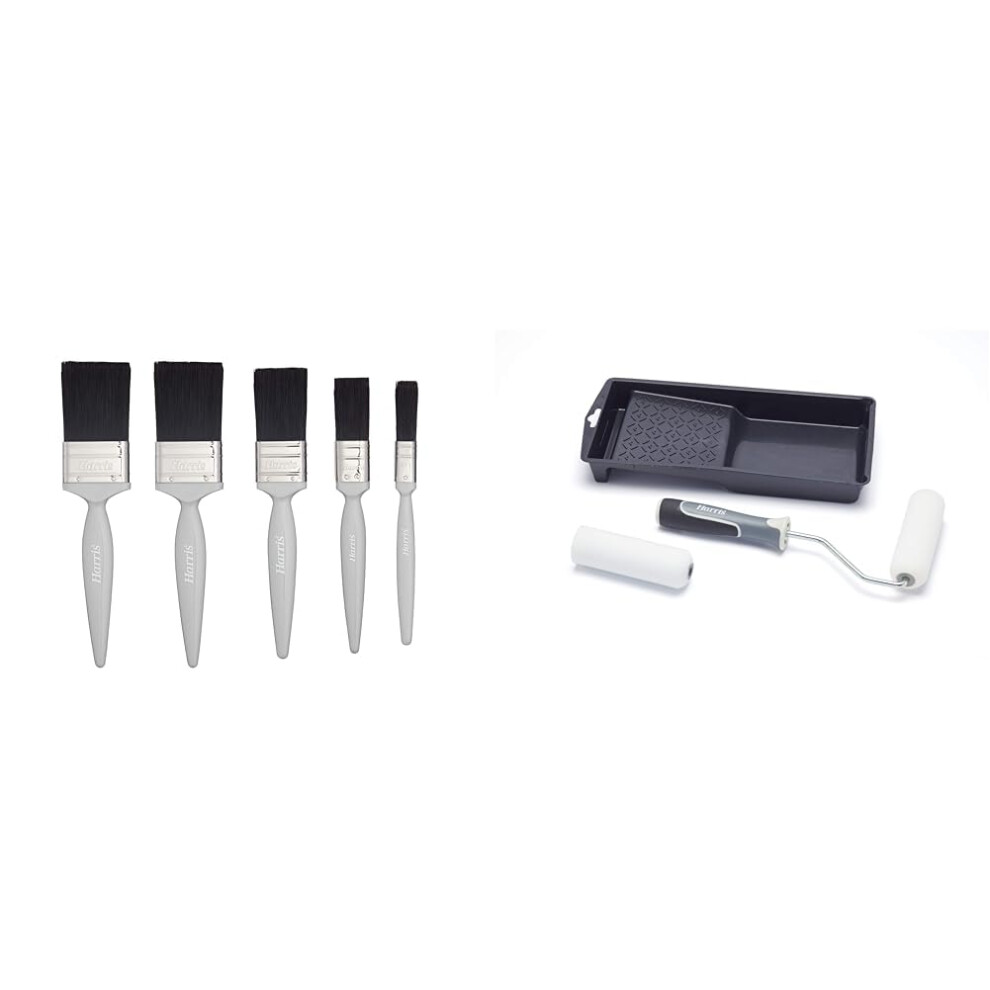 Essen 5PK Gloss Paint Brush Set & 103022202 Ultimate Woodwork Mini Gloss Roller Set with Tray and Frame, 4
