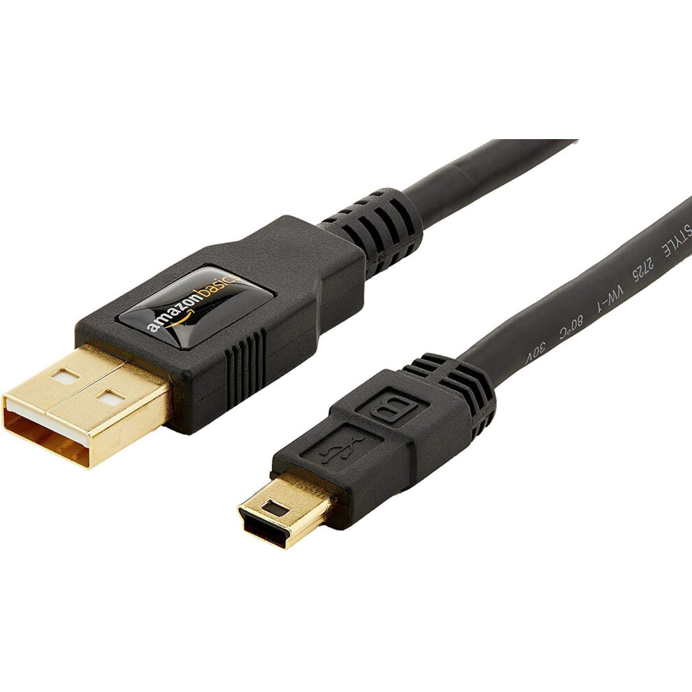 Amazon Basics USB-A to Mini USB 2.0 Cable, 480Mbps Transfer Speed with Gold-Plated Plugs, 1.82 m, Black