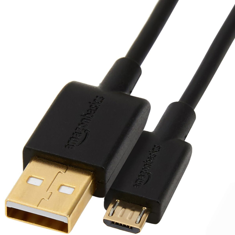 Amazon Basics USB-A to Micro USB Charging Cable, 480Mbps Transfer Speed with Gold-Plated Plugs, USB 2.0, 3 m, Black