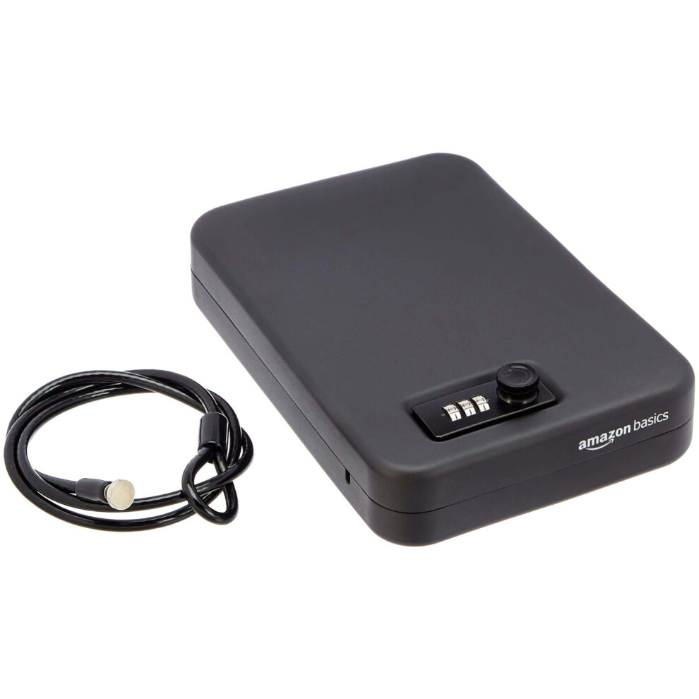 Amazon Basics Portable Security Lock Box Safe with Combination Lock for Documents and Jewelry, XL, Black