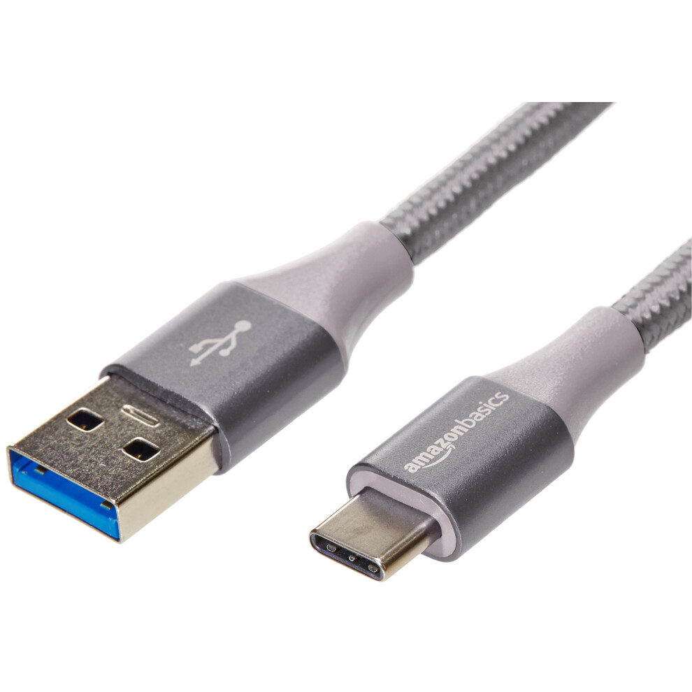 Amazon Basics Double Braided Nylon USB 3.1 Gen 2, USB-C to USB-A Charger Cable, 0.9 m, Dark Grey