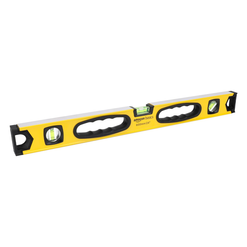 Amazon Basics 60.9 cm Shock Resistant Aluminum Alloy Magnetic Spirit Level Plumb/Level/180 90 45-Degree Bubbles, Yellow