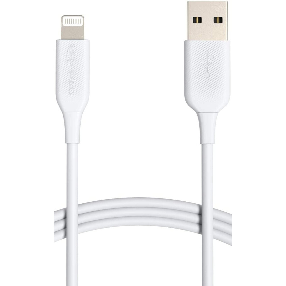Amazon Basics USB-A to Lightning ABS Charger Cable, MFi Certified for Apple iPhone 14 13 12 11 X Xs Pro, Pro Max, Plus, iPad, 1.8 m, White