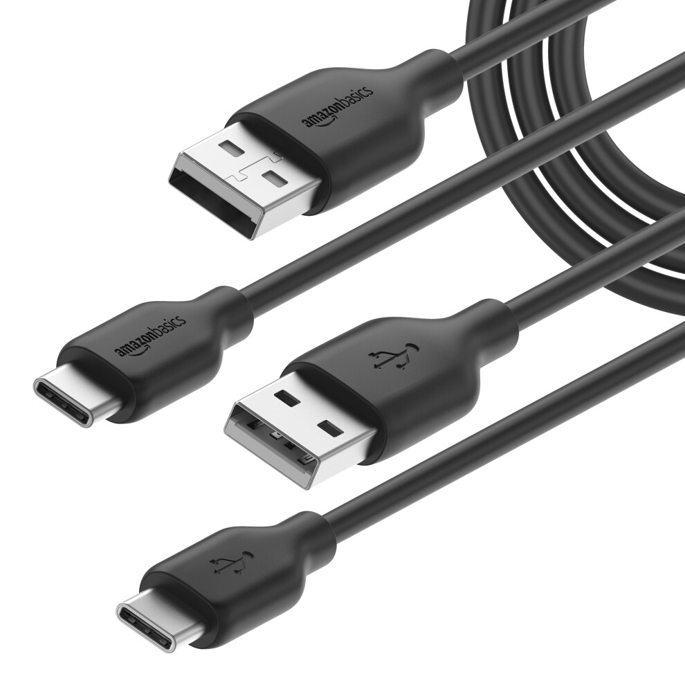Amazon Basics 2-Pack USB-C to USB-A 2.0 Charger Cable, 480Mbps, 1.83m, Black